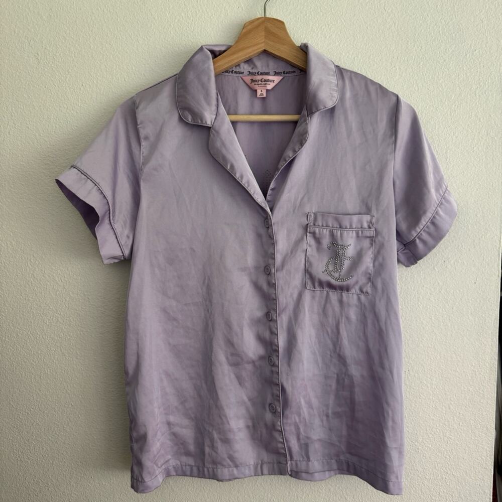 Juicy Couture Womes S Purple Satin Sleepwear Top Bling Logo Y2K